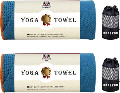 HAPBEAR Hot Yoga Towel with Non-Slip Grip Dots, Super-Absorbent Microfiber Yoga Mat Towel for Sweaty Bikram, Pilates and Studio Workouts - Grey