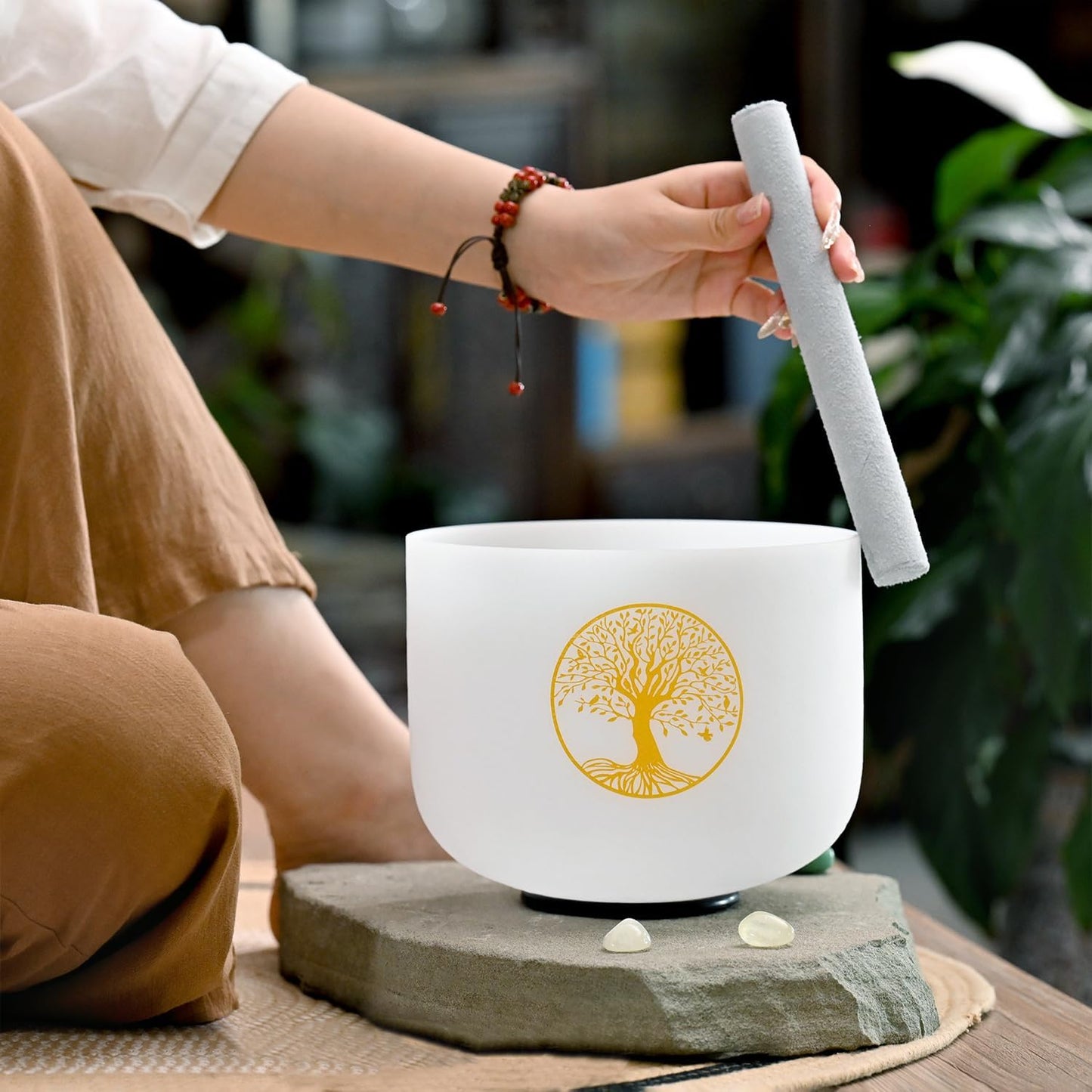 11 Inch C Note Root Chakra Frosted Quartz Crystal Singing Bowl mallet & O-ring For Meditation and Sound Therapy.