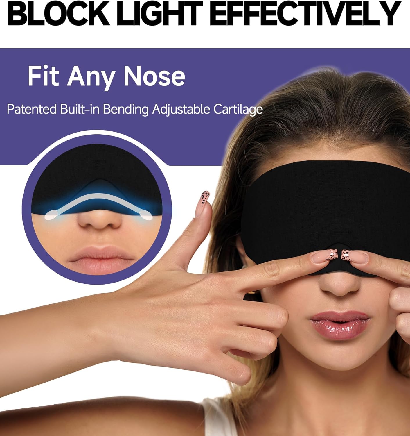 Mavogel Cotton Sleep Eye Mask - Updated Design Light Blocking with Adjustable Nose Bridge, Soft and Comfortable Night Eye Mask for Men Women, Eye Blinder for Shift Work, Includes Travel Pouch, Black