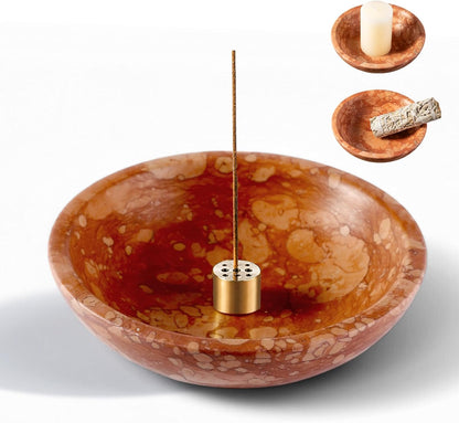 Koville Natural Marble Incense Holder, Incense Holder for Sticks with 9 Holes, Handmade Incense Burner Ash Catcher for Meditation Yoga SPA, Balsam Fir/Palo Santo/Sage/Cone (RoyalBeige)