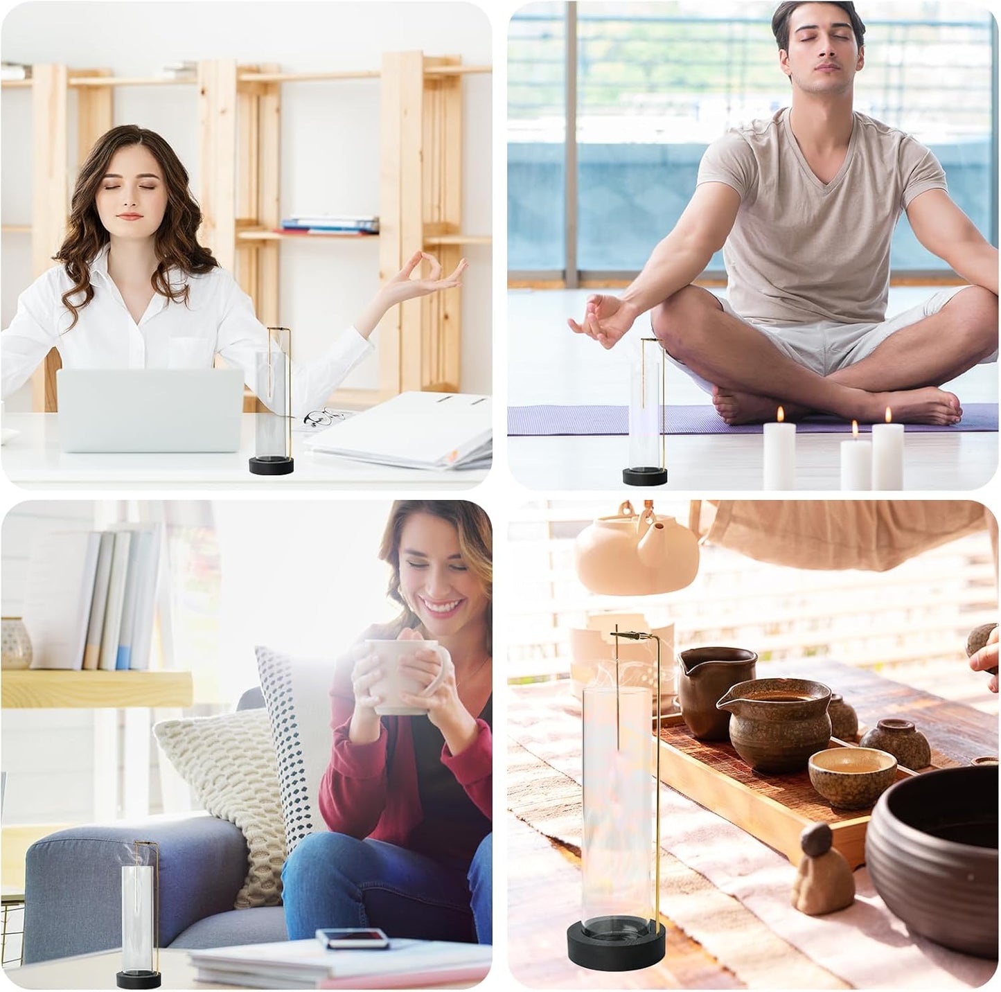 Incense Holder for Sticks, Anti-Ash Flying Incense Burner with 30 Incense Sticks, Detachable Glass Ash Catcher (Wood, Brown)
