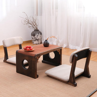 Japanese Floor Chair with Back Support, Solid Wood Meditation Chair, Japanese Style Floor Seating Tatami Floor Seats with Cushion for Coffee Table, Low Tea Table，Living Room, Bedroom, Bay Window