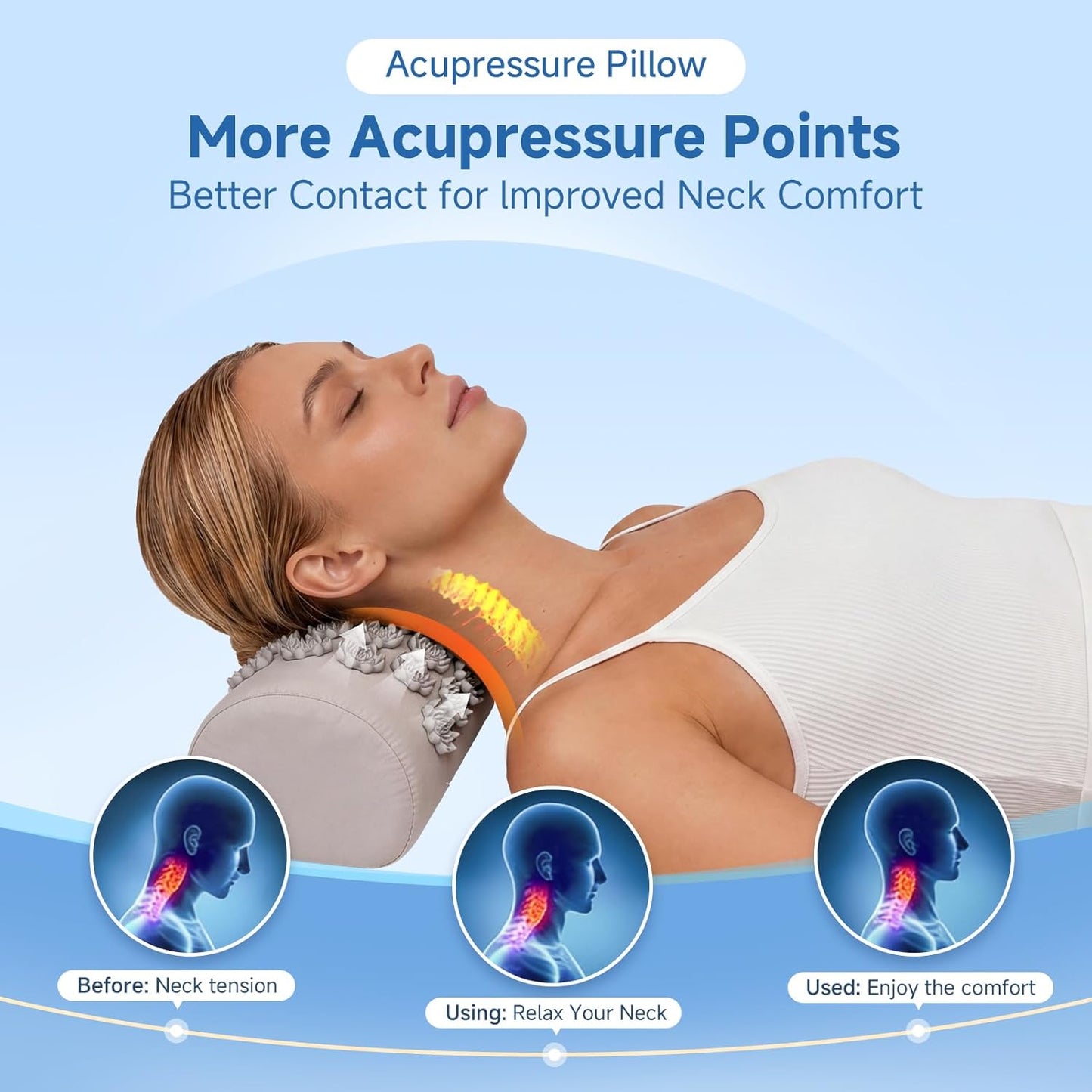 Acupressure Neck Pillow, Ergonomic Neck Support Pillow with Raised Pressure Points, Neck Rest Pillow for Home, Office, Travel, Reading, Relaxation Gift for Women & Men, Light Gray