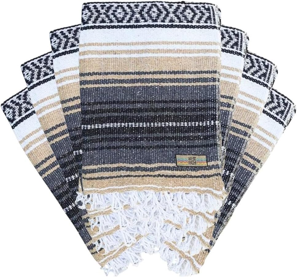Open Road Goods Bulk Falsa Blankets - Handwoven Authentic Mexican Falsa - Great for Weddings, Yoga, Beach, Picnics, or Mexican Throw! (Tan, 7 Pack)