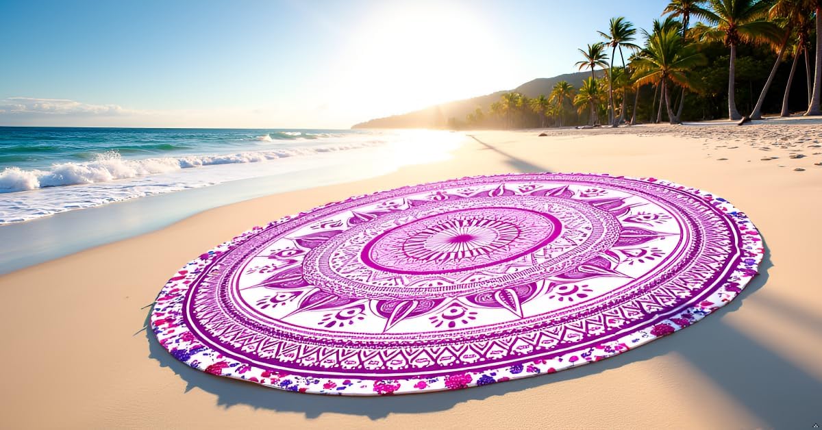 Mandala Round Beach Tapestry Boho Hippie Blanket Bohemian Large Table Cloth Home Decor Yoga Mat Meditation Picnic Rug Throw Hippy Gypsy Tablecloth Roundie (42 Inches, Orange And Blue)