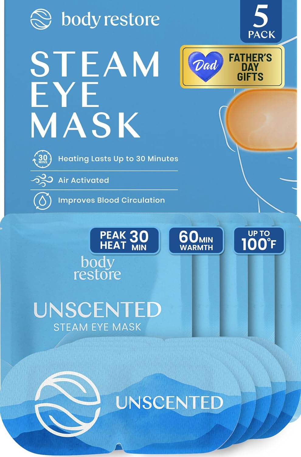 Body Restore Heated Eye Mask for Dry Eyes 30 Pack – Fathers Day Gift for Dad, Birthday Gifts for Women and Men, Self Heating Warm Compress, Relaxation – Variety