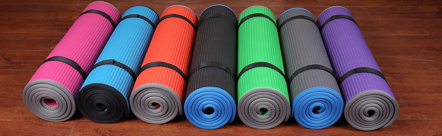Fitvids All-Purpose 2/5-Inch (10mm) Extra Thick High Density Anti-Slip Exercise Pilates Yoga Mat with Carrying Strap, Multiple Colors