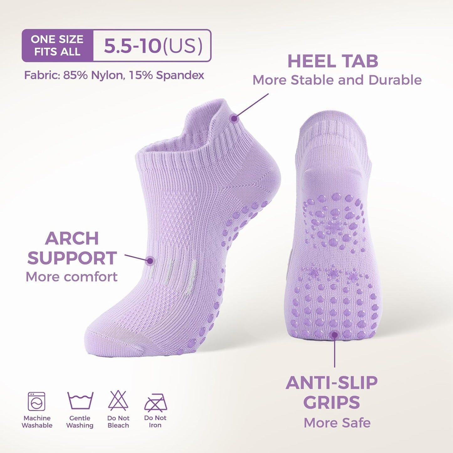 5 Pairs Pilates Socks Yoga Socks with Grips for Women Non Slip For Barre, Ballet, Dance, Home