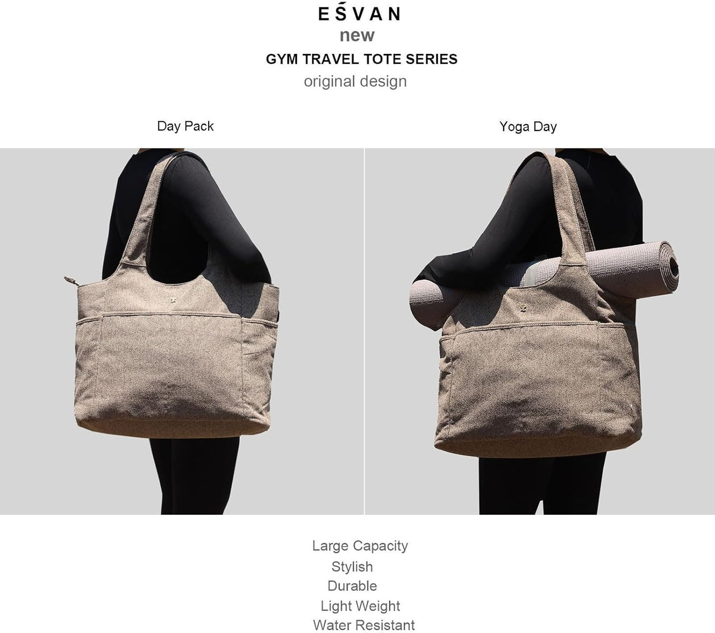 ESVAN Yoga Tote Bag Mat bag Women Shoulder Bags Carryall Tote for Travel Office Workout Gym Nurse Beach