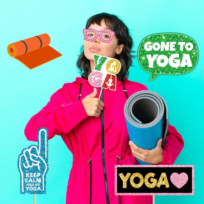 Yoga Party Decorations Birthday Photo Booth Props Sports Fitness Funny Photo Booth Props Kits for Women Girls Classroom Party Decoration Supplies