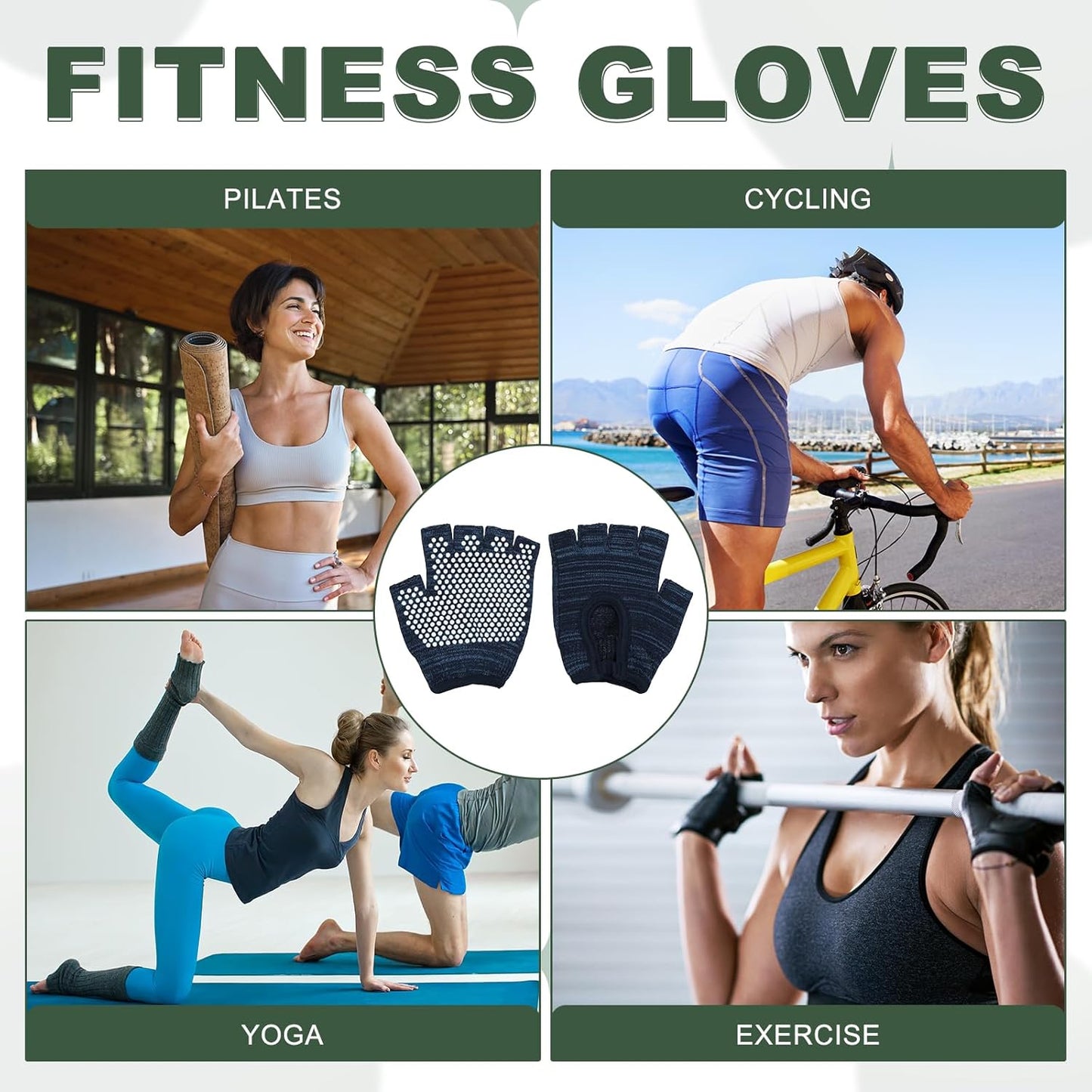 Yoga Gloves, Non Slip Fingerless Pilates Gloves Breathable Exercise Workout Mittens