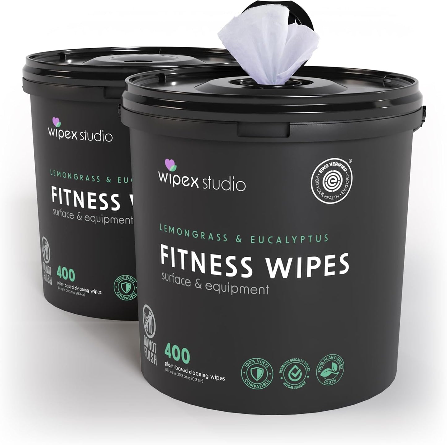Wipex Yoga Mat Cleaner Wipes, EWG Verified, 400 Ct Plant-Based Lemongrass, Eucalyptus & Vinegar Wipes for Gym & Fitness Equipment & All Purpose Gym Cleaning - Safe for Peloton Bikes & Treadmills