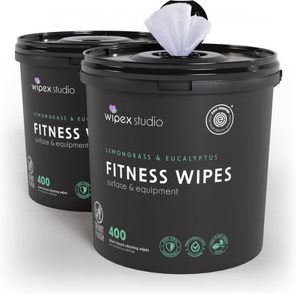 Wipex Yoga Mat Cleaner Wipes, EWG Verified, 400 Ct Plant-Based Lemongrass, Eucalyptus & Vinegar Wipes for Gym & Fitness Equipment & All Purpose Gym Cleaning - Safe for Peloton Bikes & Treadmills