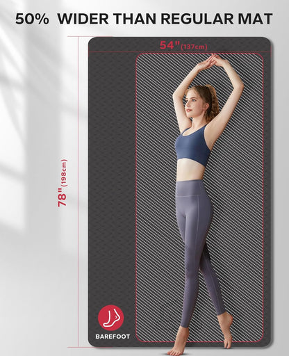 HAPBEAR Extra Large Yoga Mat - 72"x48"/78"x54", 1/4" & 1/3" Thick, Non-Slip, Durable, Eco-Friendly, Wide Exercise Mat for Home Workouts, Yoga, Pilates, Stretching, Meditation (Barefoot Exercise)