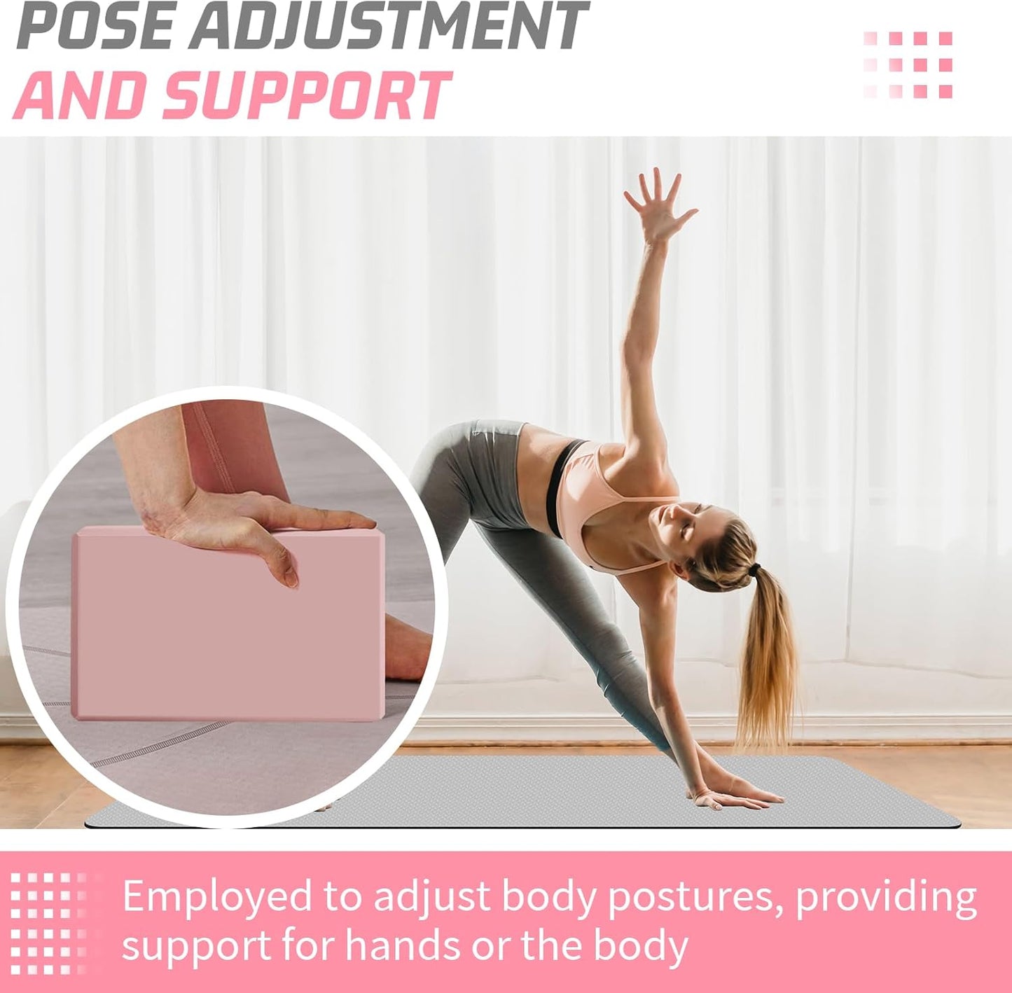 Yoga Blocks 2 Pack 3x6x9IN Foam Block Supportive Latex-Free with Stretch Band, Non-Slip Exercise Blocks for Pilates, Meditation, Balance, Stretching and Deep Poses