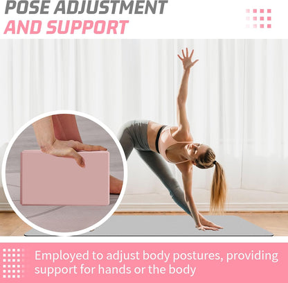 Yoga Blocks 2 Pack 3x6x9IN Foam Block Supportive Latex-Free with Stretch Band, Non-Slip Exercise Blocks for Pilates, Meditation, Balance, Stretching and Deep Poses