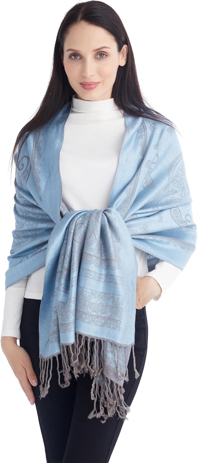 Ciormis Two Tone Silky Paisley Pashmina Shawl Scarf,Soft Women's Rave Jacquard Pashminas Wrap Scarves