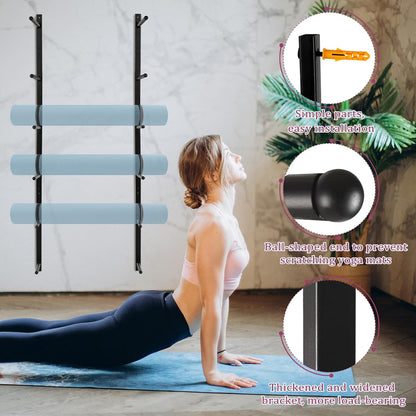 Yoga Mat Holder Wall Mount Yoga Mat Storage Holder Yoga Mat Organizer Skateboard Wall Mount for Foam Rollers Skateboard Ski Board