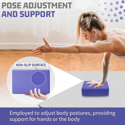 Yoga Blocks 2 Pack 3x6x9IN Foam Block Supportive Latex-Free with Rounded Edges, Non-Slip Exercise Blocks for Pilates, Meditation, Balance, Stretching and Deep Poses