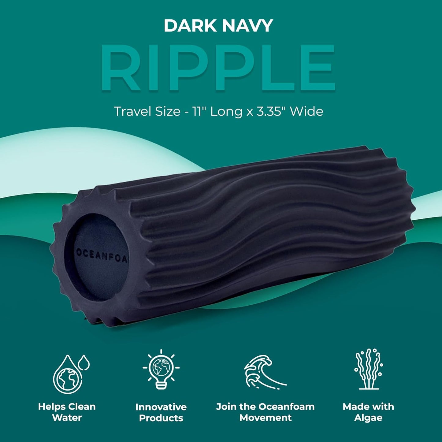 Oceanfoam Ripple Travel Foam Roller (11" x 3.35") Firm Mini Foam Roller for Physical Therapy, Deep Tissue Massage, Back Pain - High Density, Ergonomic Wave Textured - Yoga, Pilates, Exercise (Natural) - Colors A