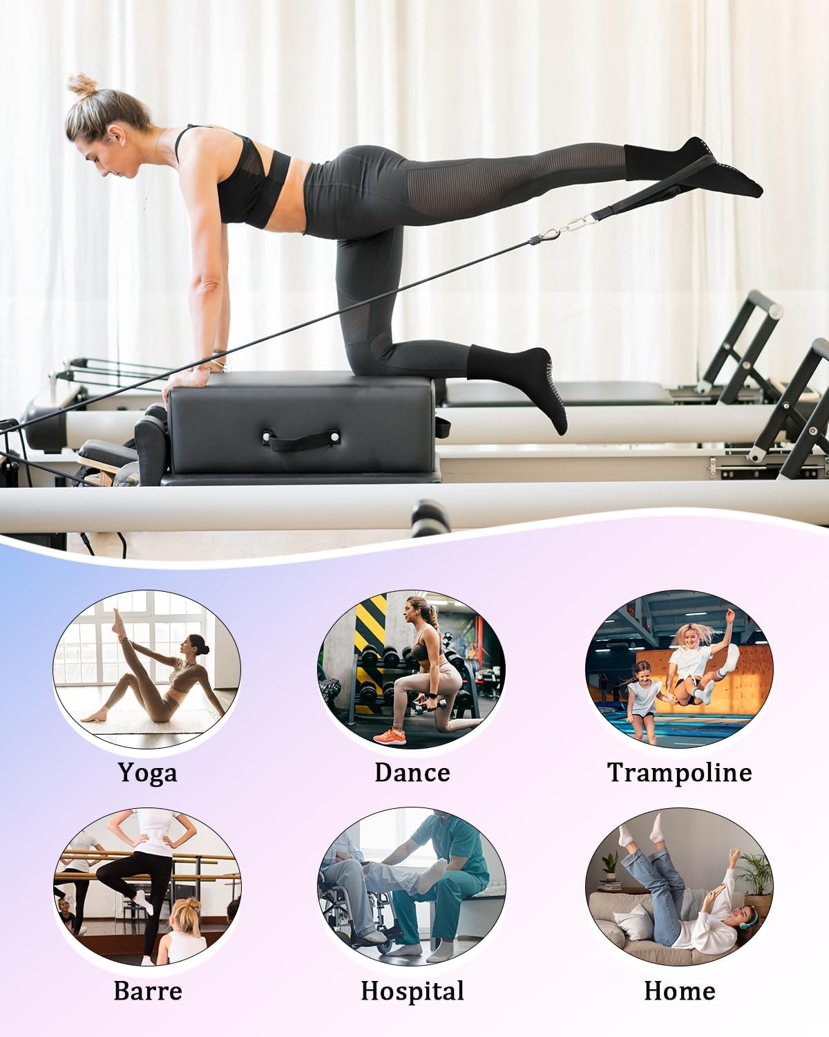 yeuG Pilates Socks for Women Non Slip Grip Socks for Yoga, Barre, Hospital, Barefoot Grippy Yoga Sock Womens Gifts 4 Pairs