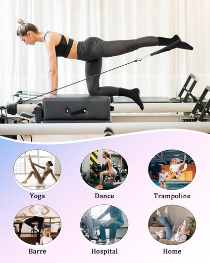 yeuG Pilates Socks for Women Non Slip Grip Socks for Yoga, Barre, Hospital, Barefoot Grippy Yoga Sock Womens Gifts 4 Pairs