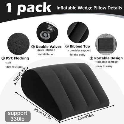 Prosixtoy Portable Wedge Pillow Inflatable Cushion - Body Positioners Lightweight Wedge Pillow for Sleeping, Leg Elevation, Use in Bed, Travel, Camping, Fast Inflating Deflation (Black)