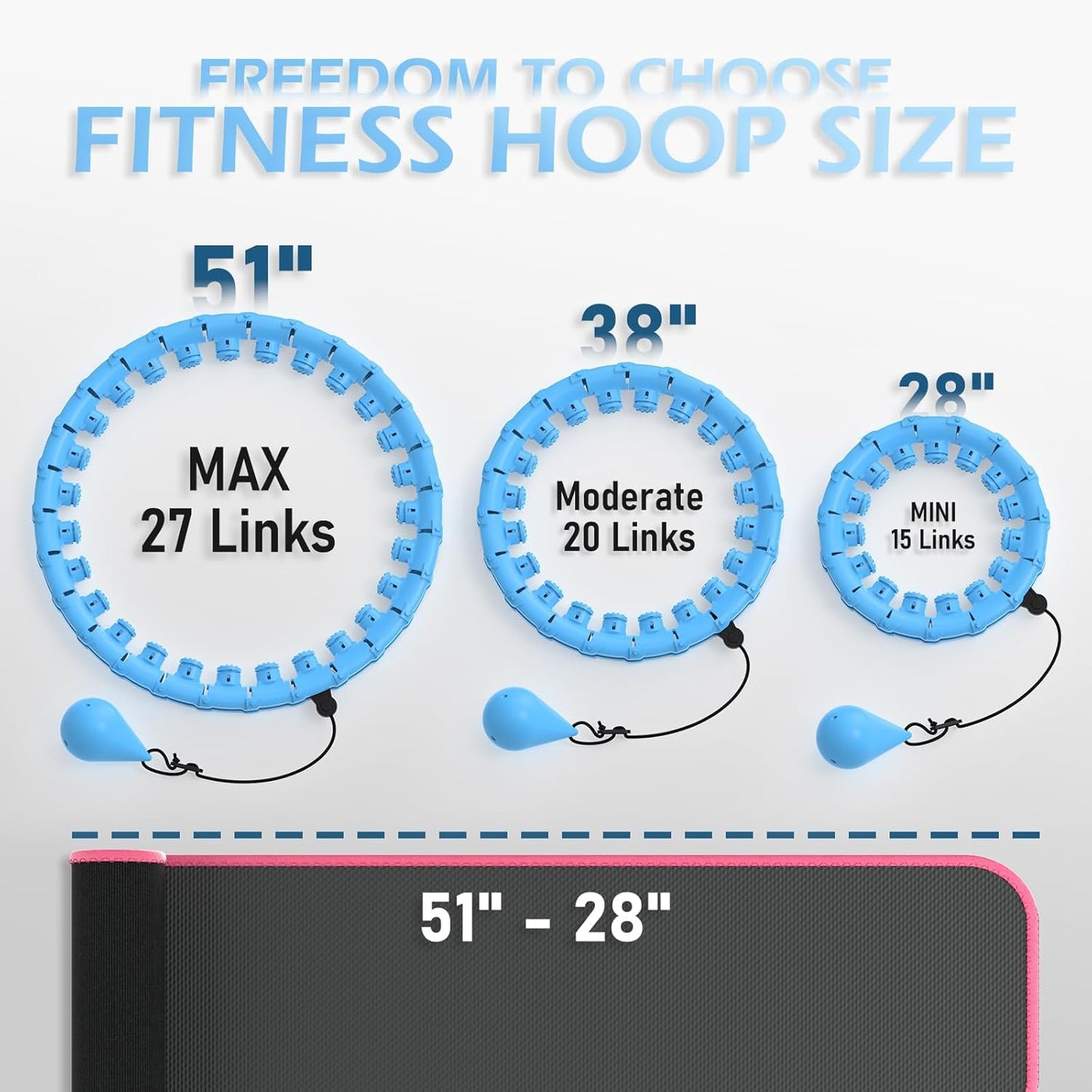 JLoibao Weighted Hula Circle for Adults Weight Loss, Infinity Fitness Hoop Plus Size 51 Inch with Sweat Belt, Include 27 Detachable Links and Waist Trainer for Women