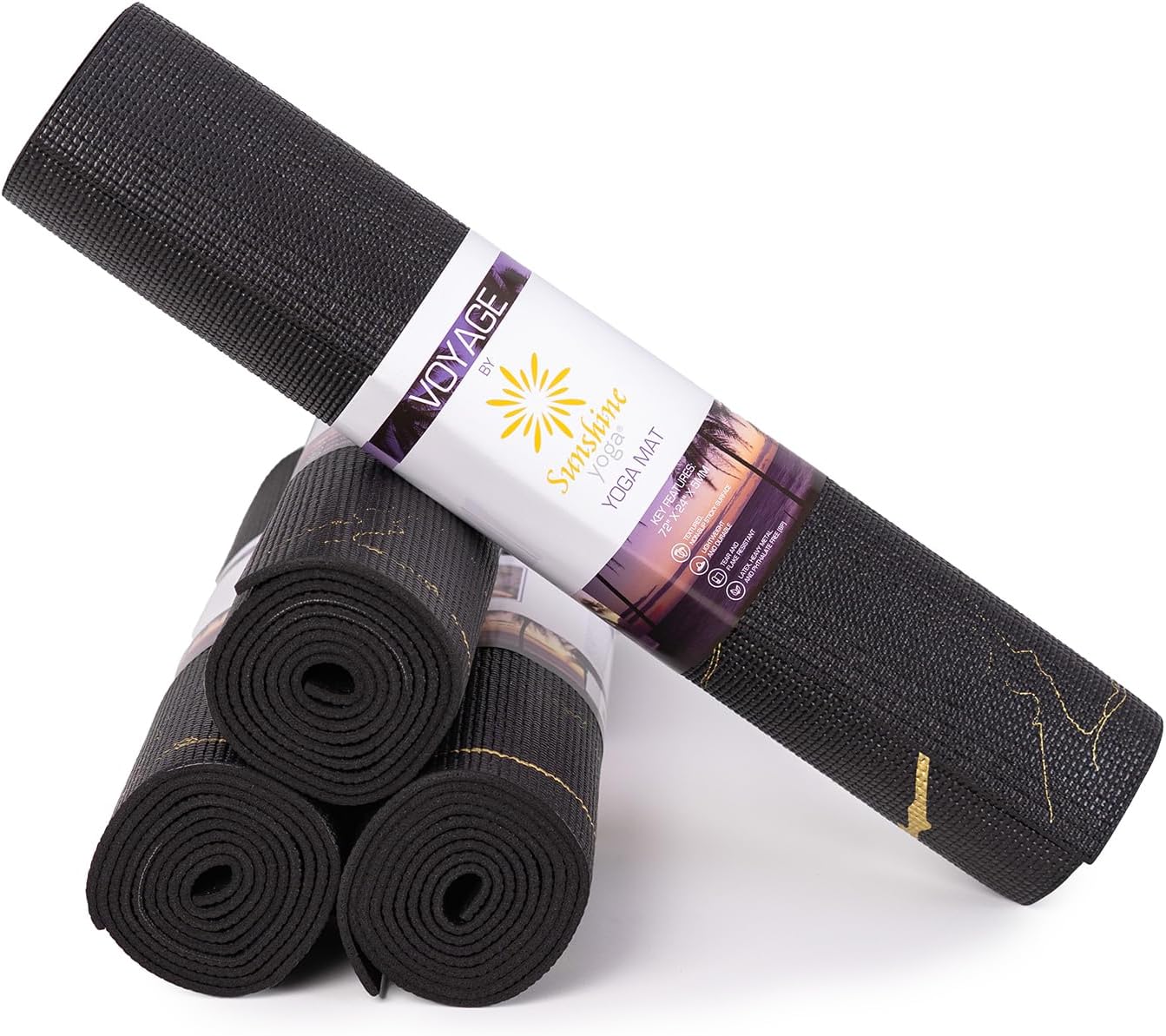 Voyage Yoga Mat, 4 Pack, 72" x 24" Extra Long Exercise Mat, 5mm Thick Bulk Yoga Mats for Schools, Anti-Tear, Non Slip Fitness Mat for Gym or Studio