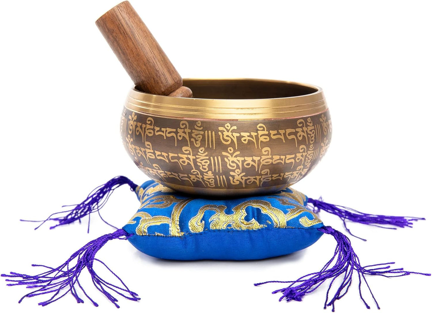 Premium Tibetan Singing Bowl Set – Handmade in Nepal Sound & Meditation Bowl – Spiritual Decor for Yoga, Wellness Spaces & Relaxation by Himalayan Bazaar (Brown & Red)