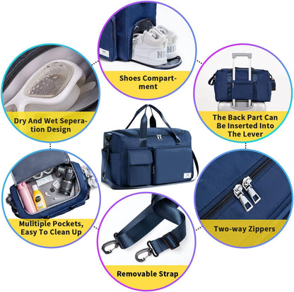 FIORETTO Women's Gym Duffle Bag with Shoes Compartment, 30L Capacity, Ideal for Travel, Gym, Sports, Duffel, Weekender