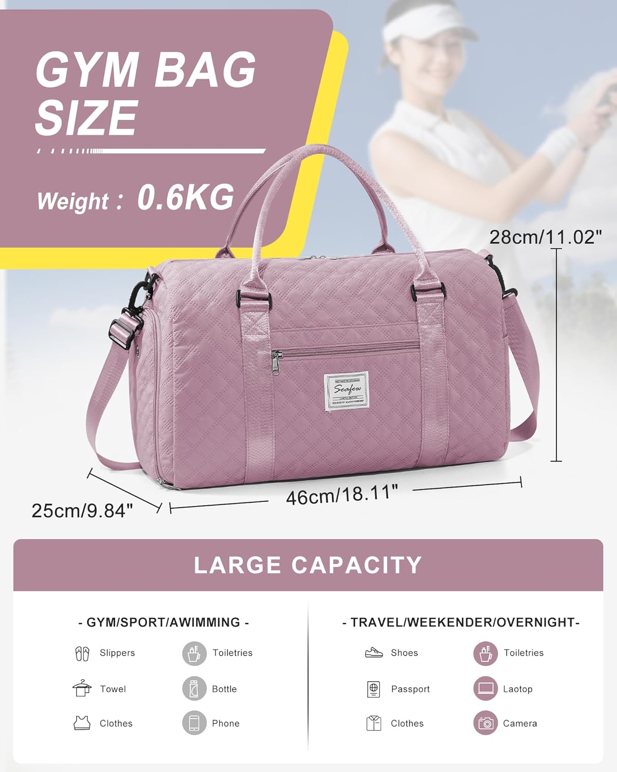 Gym Bag Womens Mens with Shoes Compartment and Wet Pocket Travel Duffel Bag for Women for Plane Sport Gym Tote Bags Swimming Yoga Waterproof Weekend Overnight Carry on Bag Hospital Holdalls - Colors C