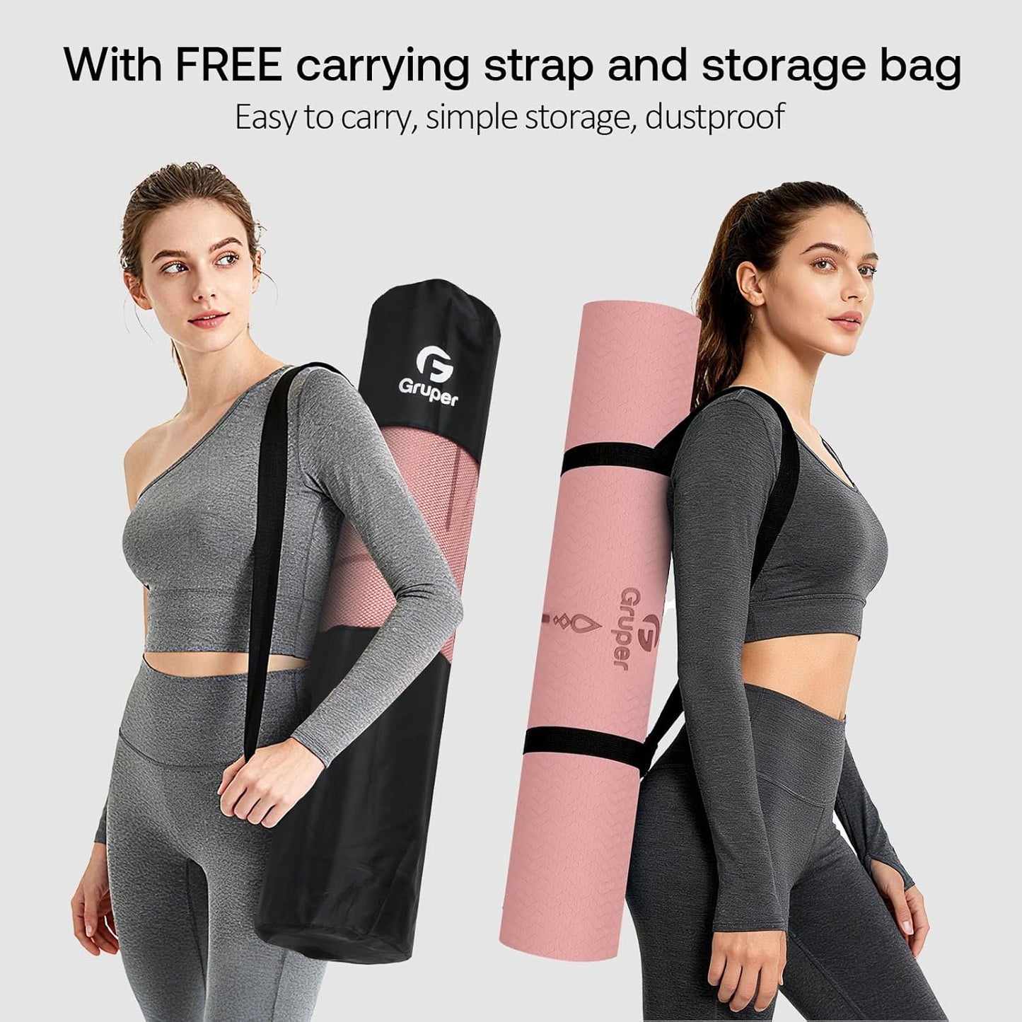 Gruper Yoga Mat Non Slip TPE Extra Wide Yoga Mat with Alignment Mark, 72"L x 32"W x 0.32"/0.24"Th (183cm x 80cm x 8mm/6mm), Anti-Tear Exercise Mat with Carrying Strap and Bag, Workout Mats for Yoga, Pilates