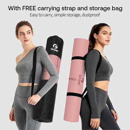 Gruper Yoga Mat Non Slip TPE Extra Wide Yoga Mat with Alignment Mark, 72"L x 32"W x 0.32"/0.24"Th (183cm x 80cm x 8mm/6mm), Anti-Tear Exercise Mat with Carrying Strap and Bag, Workout Mats for Yoga, Pilates
