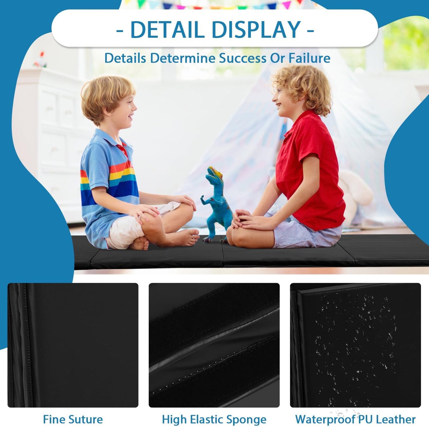 Gymnastics Mat for Tumbling, Folding Tumbling Mat Exercise Mat Gym Mat Tumbling Mats for Kids, Adults, PU Leather Yoga Mat with Carrying Handles