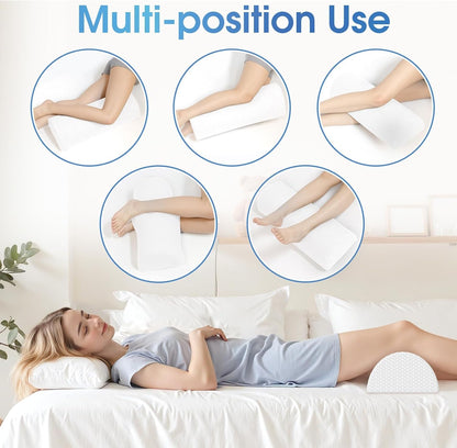TranquilRelax Knee Pillow for Back Sleeping Memory Foam Half Moon Bolster Pillow for Legs, Under Knee Support, Ankle & Foot Comfort Orthopedic Pillow for Side Sleepers (Grey, 20.4" x 8" x 4.9")