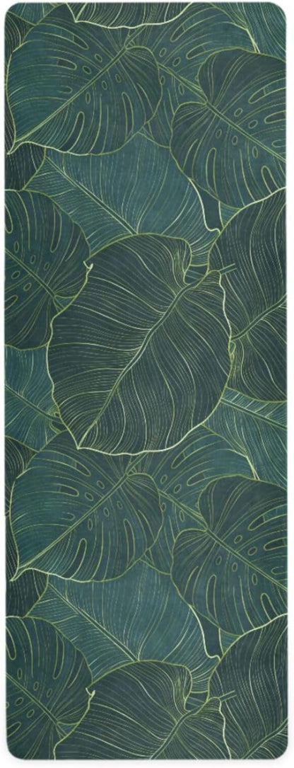 Vintage Mandalas Leaves Yoga Mat Non Slip Thick Kids Banana Palm Eco Rubber Workout Foldable Yoga Mat Women Exercise, 70.8''x26''