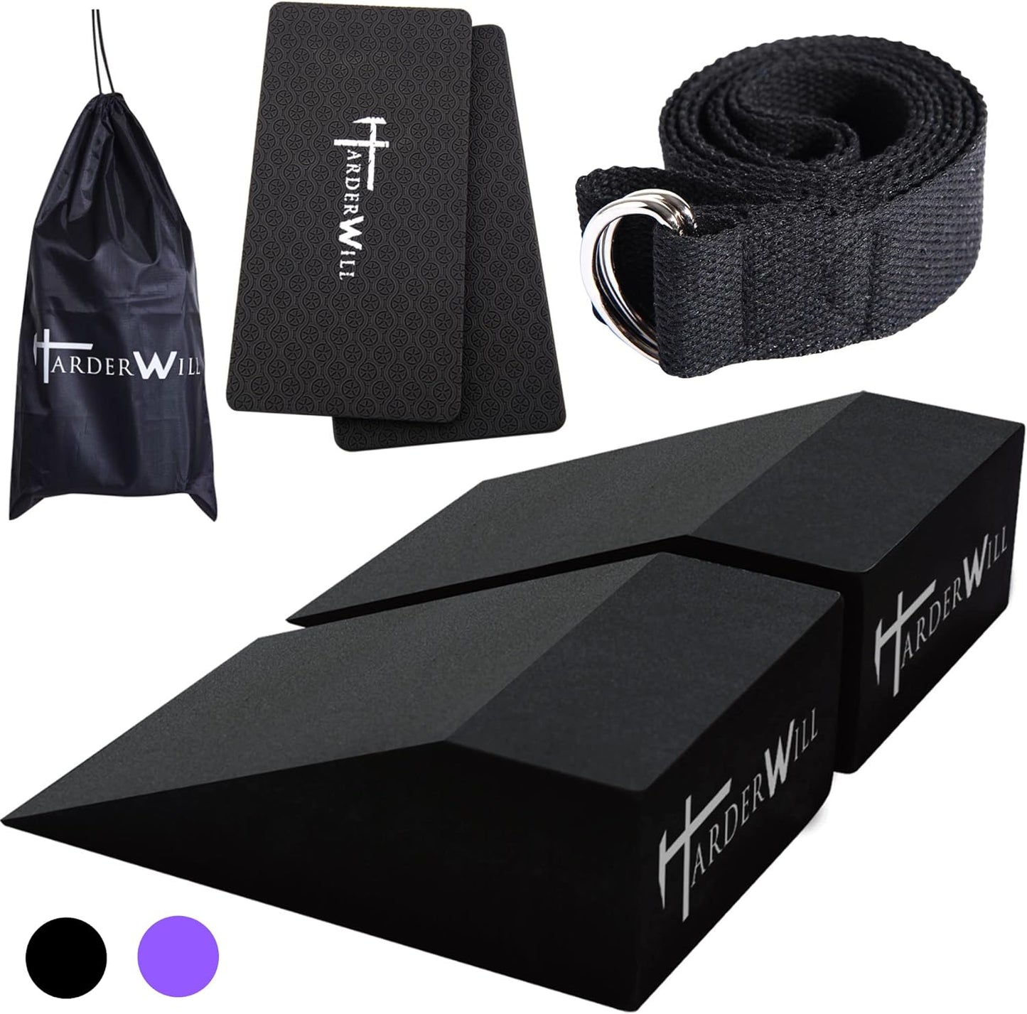 Yoga Foam Wedge Blocks (Pair), Calf Raise Block, Calf Stretcher, Yoga Wrist Support, Balance, Pushup, Fitness, Pilates, Heel Stretcher, Squat Wedge with Gym Bag
