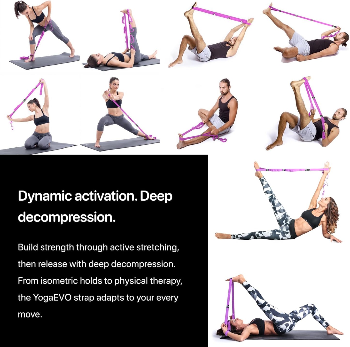 YOGA-EVO Elastic Stretching Strap with Loops for Physical Therapy - Stretch & Activate Muscles - Increase Mobility & Recovery - Soft Cotton & Spandex - Includes Carrying Pouch & Video Exercises