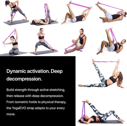 YOGA-EVO Elastic Stretching Strap with Loops for Physical Therapy - Stretch & Activate Muscles - Increase Mobility & Recovery - Soft Cotton & Spandex - Includes Carrying Pouch & Video Exercises