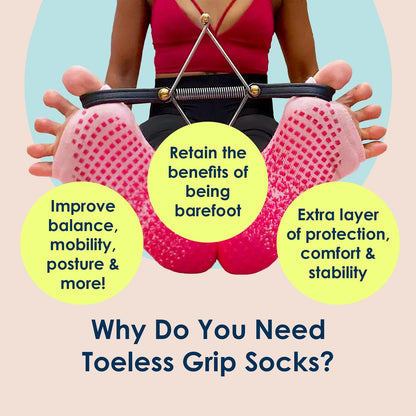 Tucketts Allegro Toeless Pilates Socks with Grips for Women, Non-Slip Open-Toe Grip Socks, Yoga, Barre, Dance, Reformer, Home