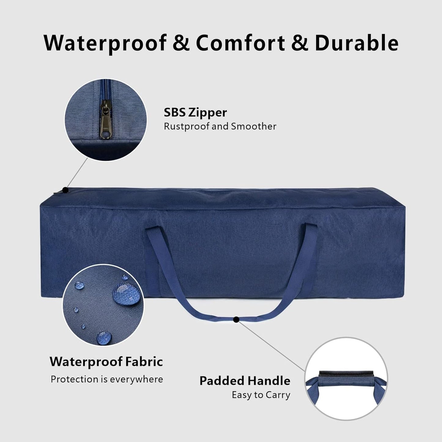 TOPDesign 1-Pack 46 Inch Extra Large Zippered Duffel Bag for Travel Camping Sports Equipment Storage, Waterproof Foldable Luggage Bag with Padded Handles (Black)
