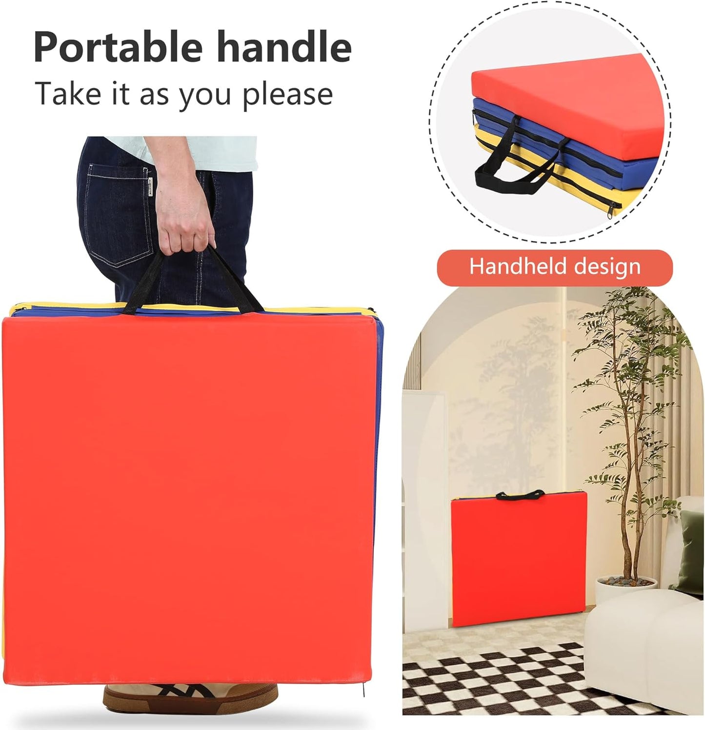 PayLessHere Gymnastics Mat - Folding Gymnastic Mat for Tumbling, Stretching, Yoga & Arts - Thick PU Leather - Indoor/Outdoor