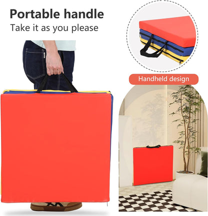 PayLessHere Gymnastics Mat - Folding Gymnastic Mat for Tumbling, Stretching, Yoga & Arts - Thick PU Leather - Indoor/Outdoor