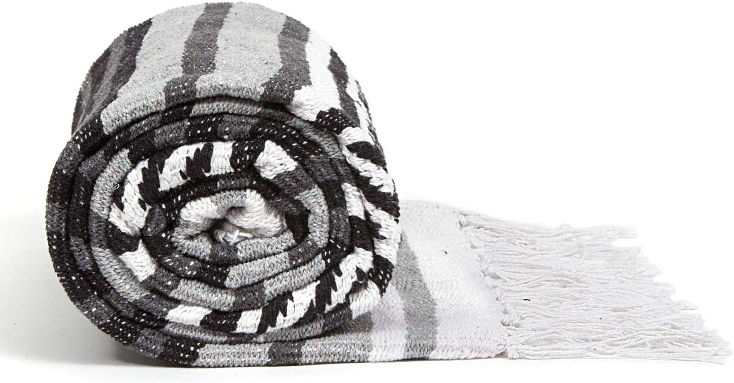 Americanflat 50x70 Authentic Mexican Throw Blanket - Falsa Blanket - Soft Cotton Throw Blankets for Indoor or Outdoor - Use for Yoga, Meditation, or Beach - Grey Stripes
