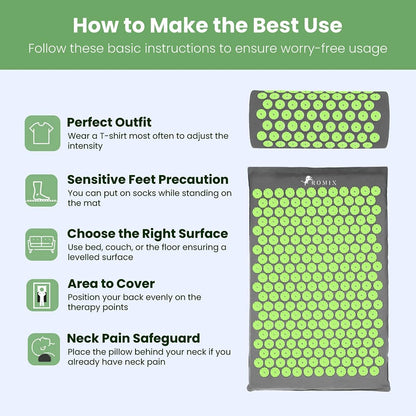 ROMIX Acupressure Mat and Pillow Set, Acupuncture Mat for Back Pain, Neck, Shoulder Pain Relief, Stress Reduction, Wellness Therapy, Cushioned Acupressure Mats with Carry Bag for Men and Women