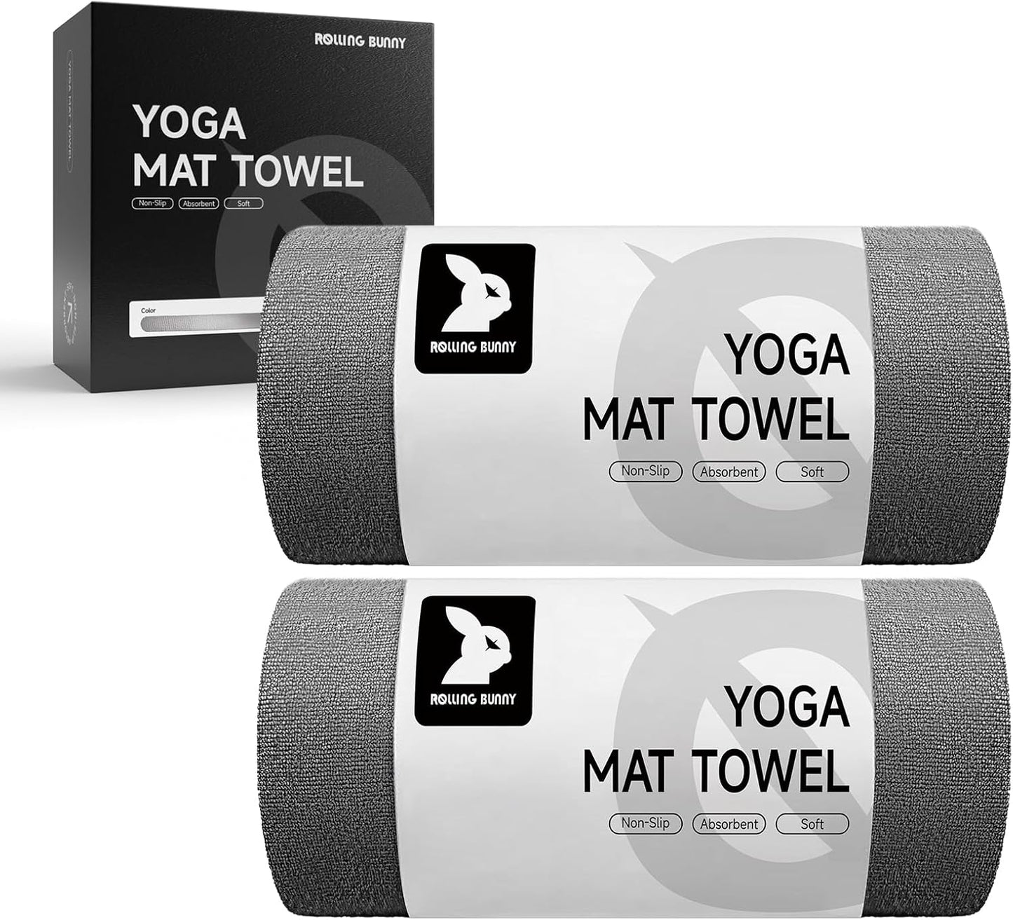 Yoga Mat Towel - Non-Slip Microfiber for Hot Yoga & Pilates | Super Absorbent, Lightweight & Machine Washable 72"x25" (Pink + Gray)