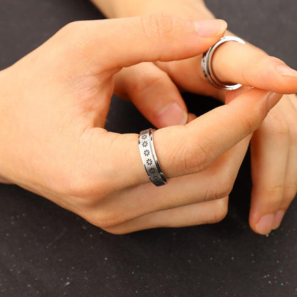 FUNRUN JEWELRY Stainless Steel Fidget Anxiety Ring for Women Men Fidget Spinner Rings Moon Star Celtic Stress Relieving Spinning Ring Wedding Band Rings Set,4-6Pcs