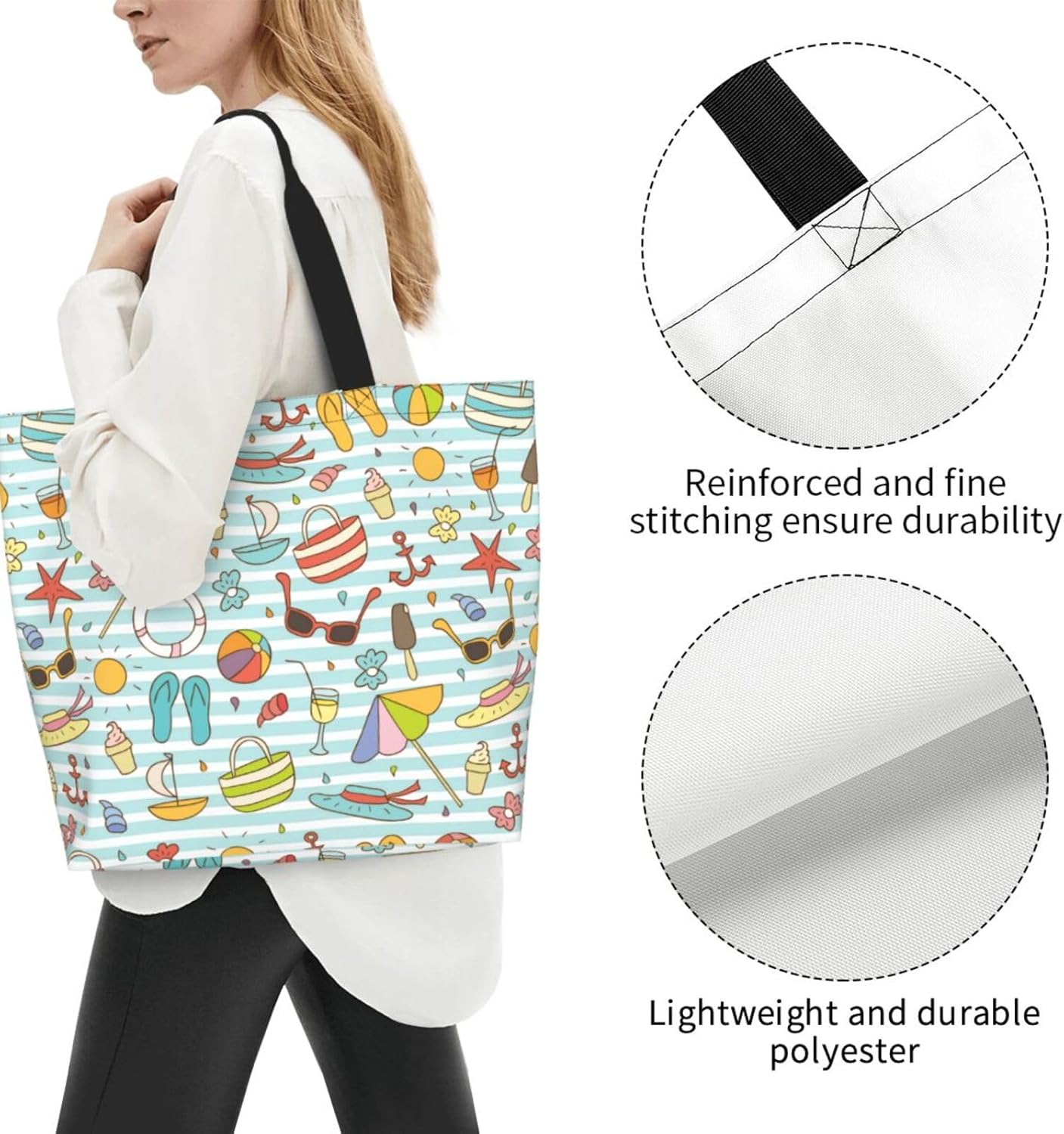 Tote Shoulder Bag Large Durable Reusable Eco-friendly Handbag Lightweight Stylish for Daily Use-19.7x15.7x5.9 Inch - Colors A