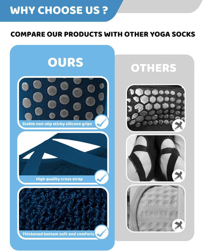 AURUZA Pilates Grip Socks for Women Non Slip Skid Yoga Socks with Grips Straps for Ballet Dance Workout Gripper Sock